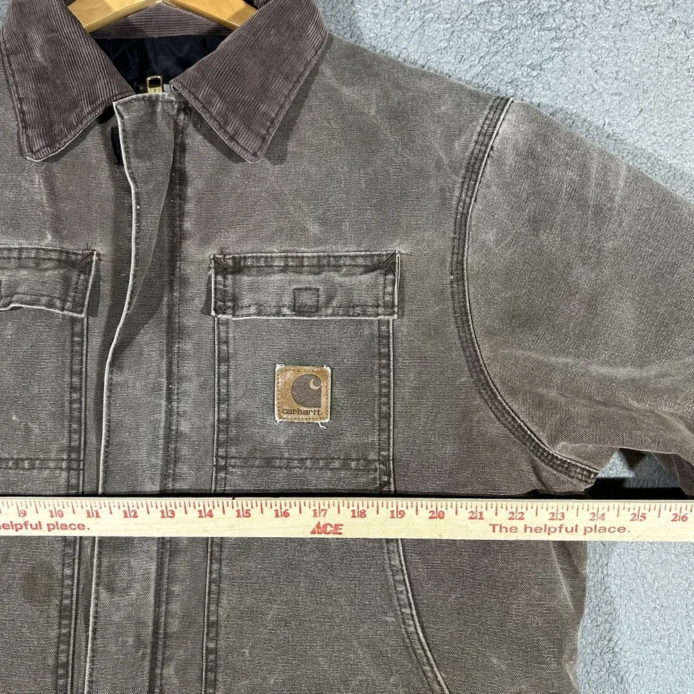 VINTAGE Carhartt Jacket Mens Large Brown Duck Quilt Lined Corduroy Collar C26CHT